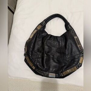 Foley & Corinna Black Leather Studded Women's Bag. Measure 16x12